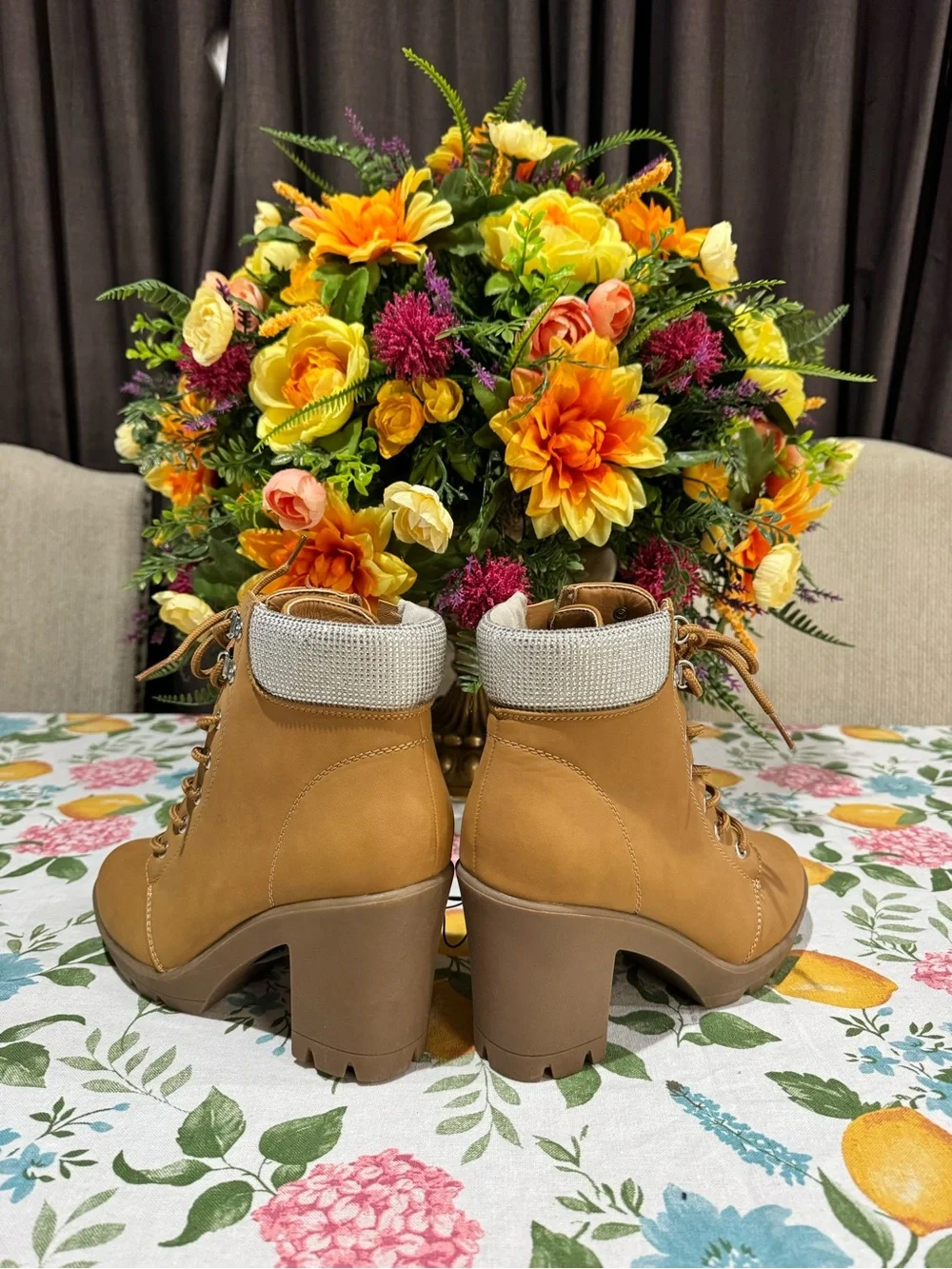 Sugar Tan Lace-Up Block Heel Ankle Boots - Picture 5 of 8